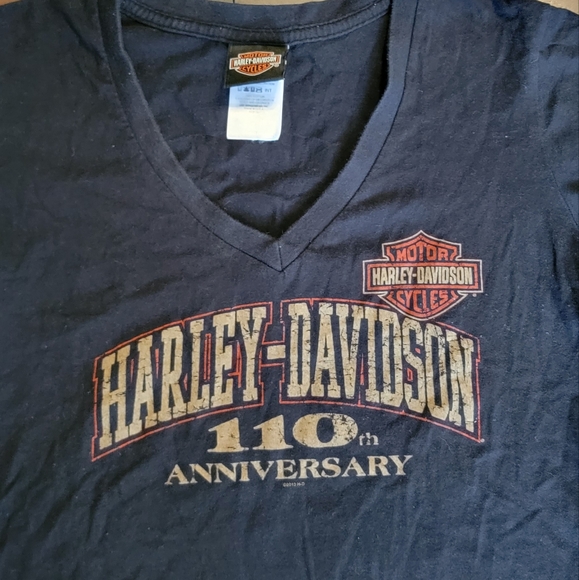 Harley Davidson 110th Anniversary V-neck T-Shirt - Picture 2 of 5
